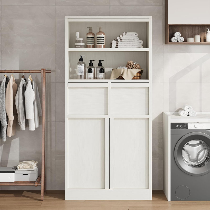 Tall Bathroom Cabinet, 51" h Freestanding Floor Storage Cabinet with Doors & 2 Drawers, Versatile Organizer for Bathroom, Living Room, Kitchen & Pantry