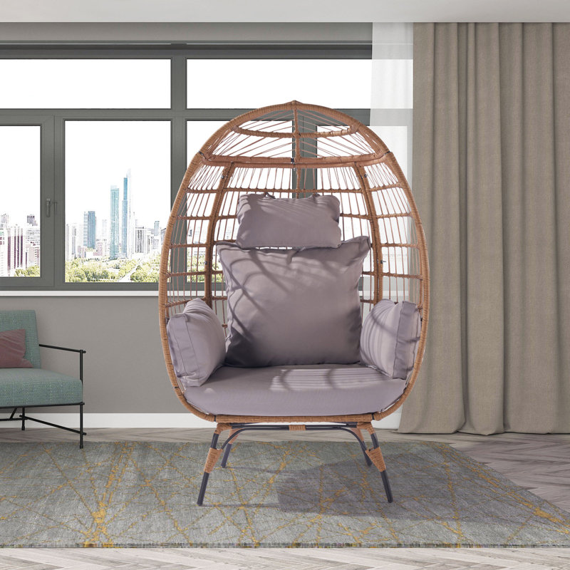 Fauteuil en osier en osier, surdimensionné pour l'intérieur et l'extérieur, Gris clair