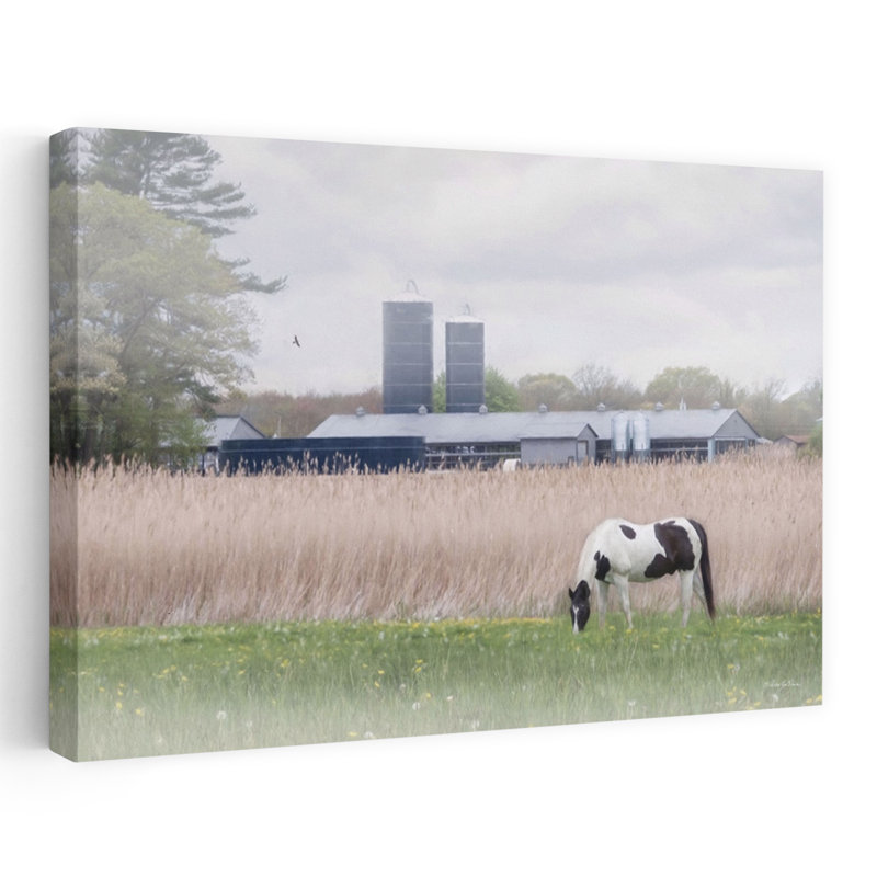 Paint My Day - Art contemporain champ de ferme avec silos à cheval, H 16 po x l 24 po