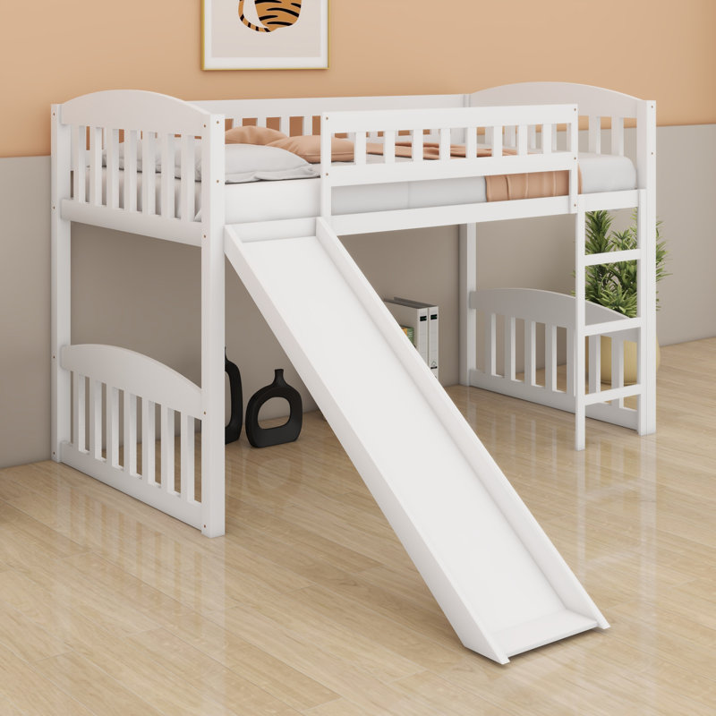 Lit mezzanine avec glissoire et échelle, Blanc