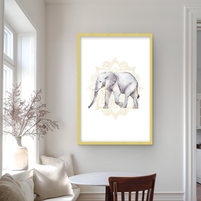 Éléphant sur mandalas - reproduction encadrée avec passe-partout | Décoration intérieure