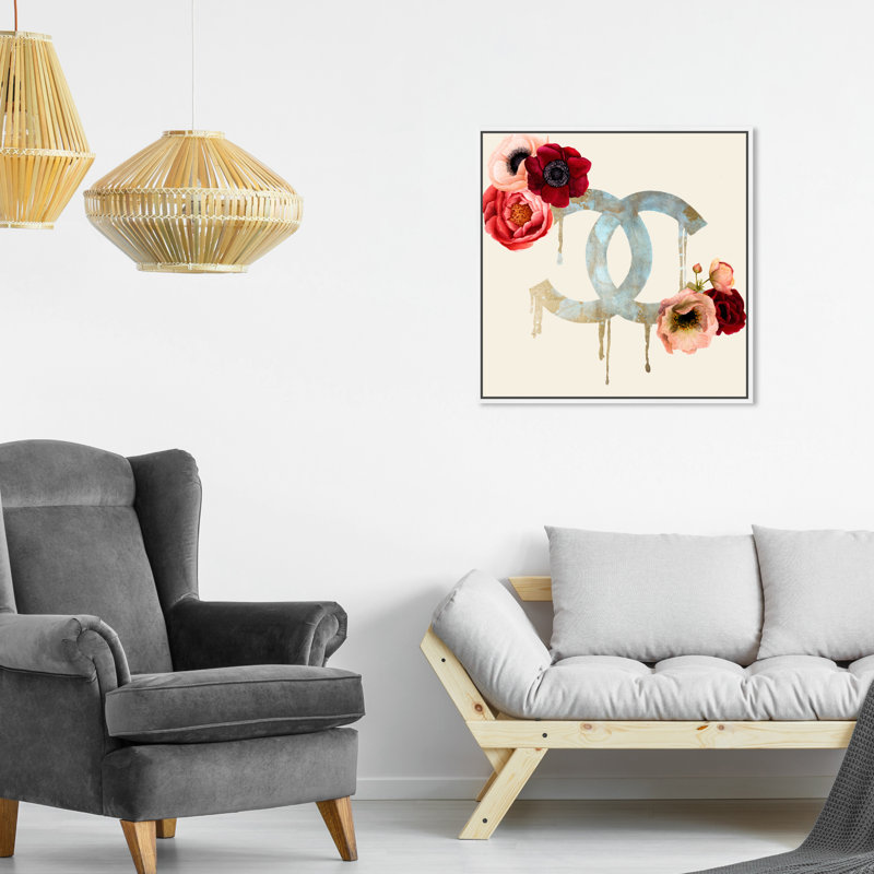 «Fashion and Glam Simple French Flowers Romantic», reproduction d'art sur toile, H 20 po x l 20 po x 1,5 po, White Framed