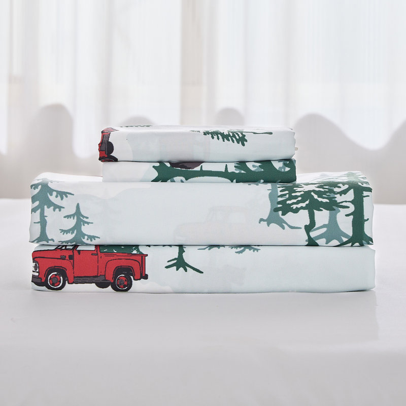 Ensemble de draps 4 po Gogreen, Ensemble de draps pour lit double avec 2 taies d'o, 01 - Forêt de Noël