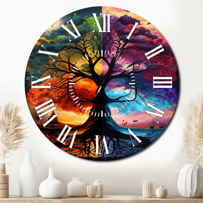 Tree Of Life Day And Night II - Landscape Forest White Face Wall Clock