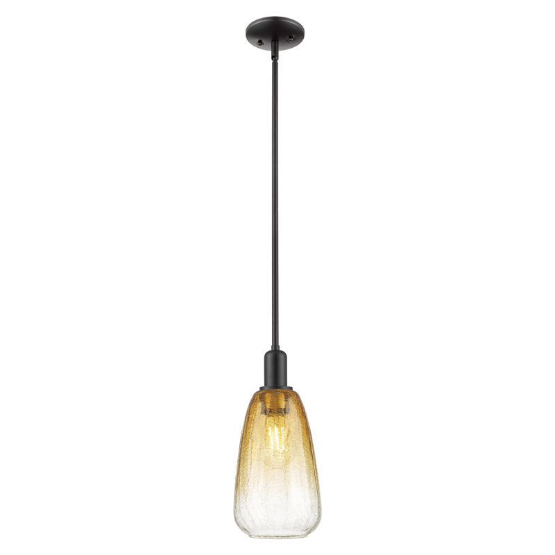 Downtown Urban - Olindo - Mini-luminaire suspendu avec tige 6 po 1 lumière - Abat-jour, Ambre, Noir mat