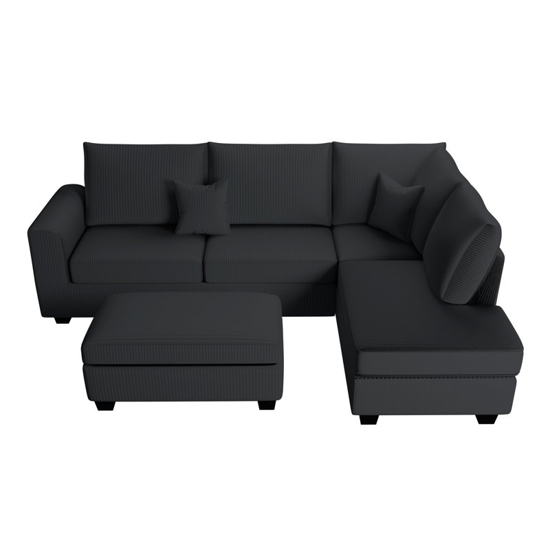 Ensemble modulaire 3 pièces Bohatice, Velours côtelé noir