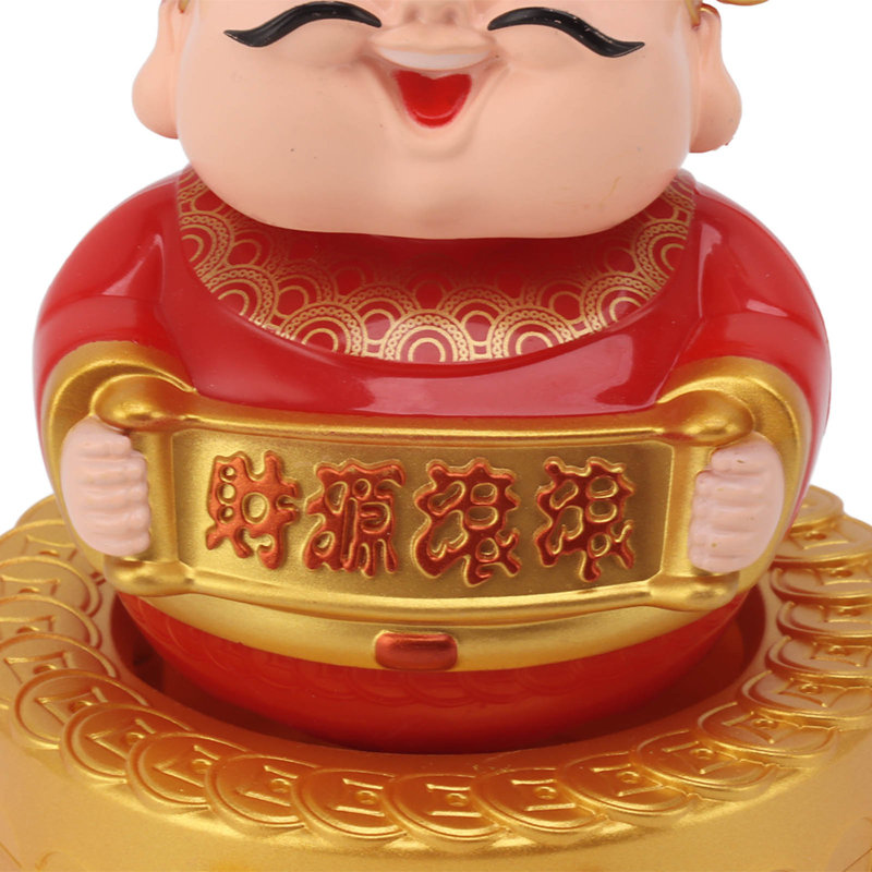 Statue de Cai Shen à énergie solaire, tête de secousse, sculpture décorative Feng Shui pour voiture