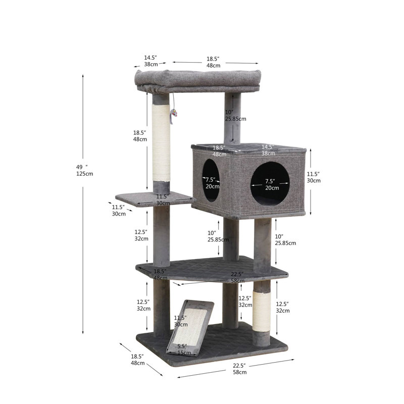 49' Cat Tree with Condo and Scratching Pad