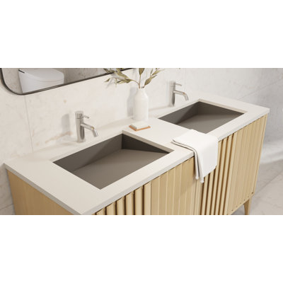 Lavabo de salle de bain encastré en résine en pierre noire 19,7 po x 16,5 po Badeloft UB-04-M-MBLK