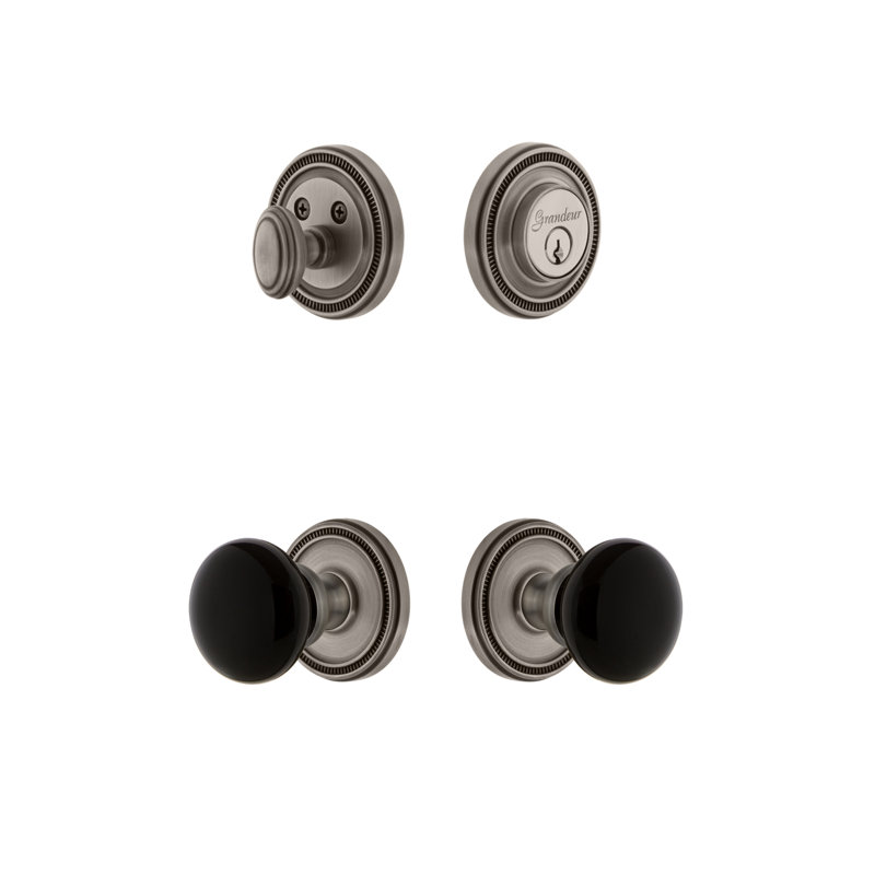 Soleil Knobs with Deadbolt, 2.375", Antique Pewter