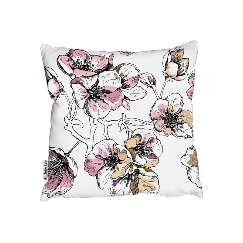 Flower Illustration Cushion Cover, 45cm x 45cm