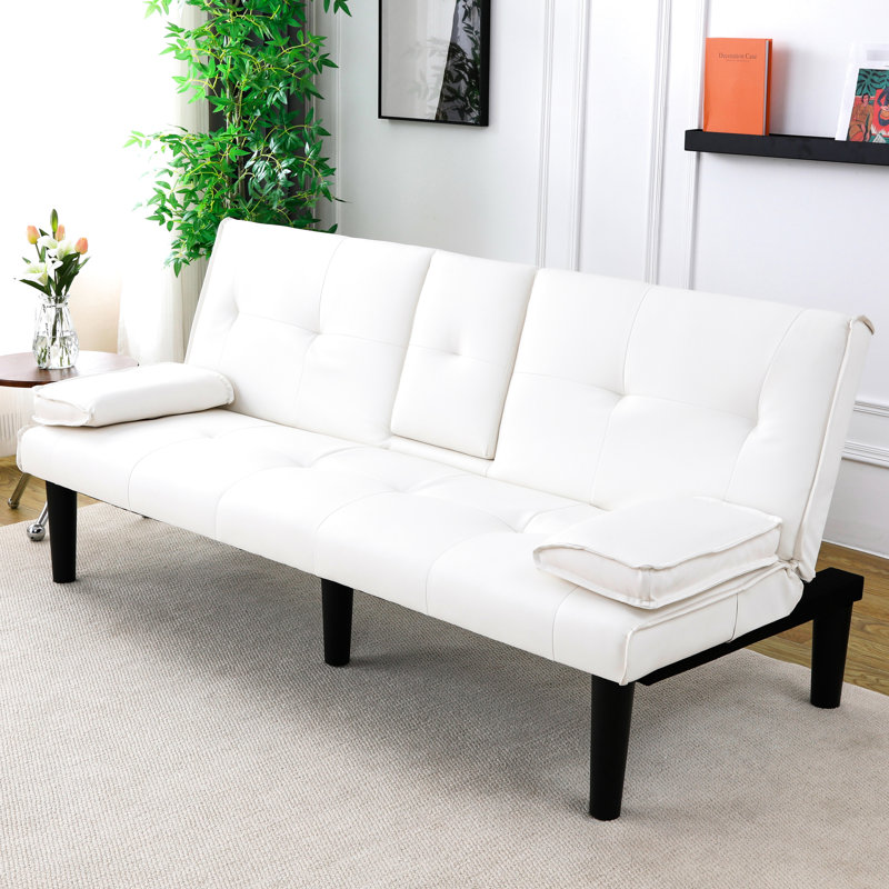 Lit blanc de 67 pouces avec transformation en un clic et rembourrage en éponge pour un porte-gobelet confortable, plusieurs espaces appropriés