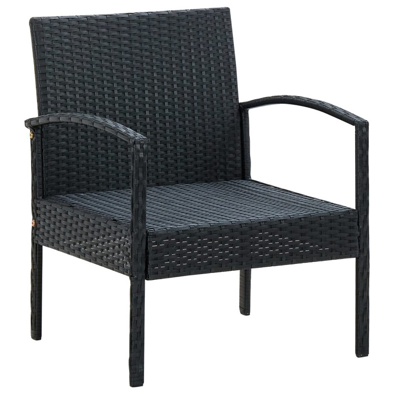 Garden Chair Black PE Rattan with Powder Coated Steel Frame and Polyester Cushion