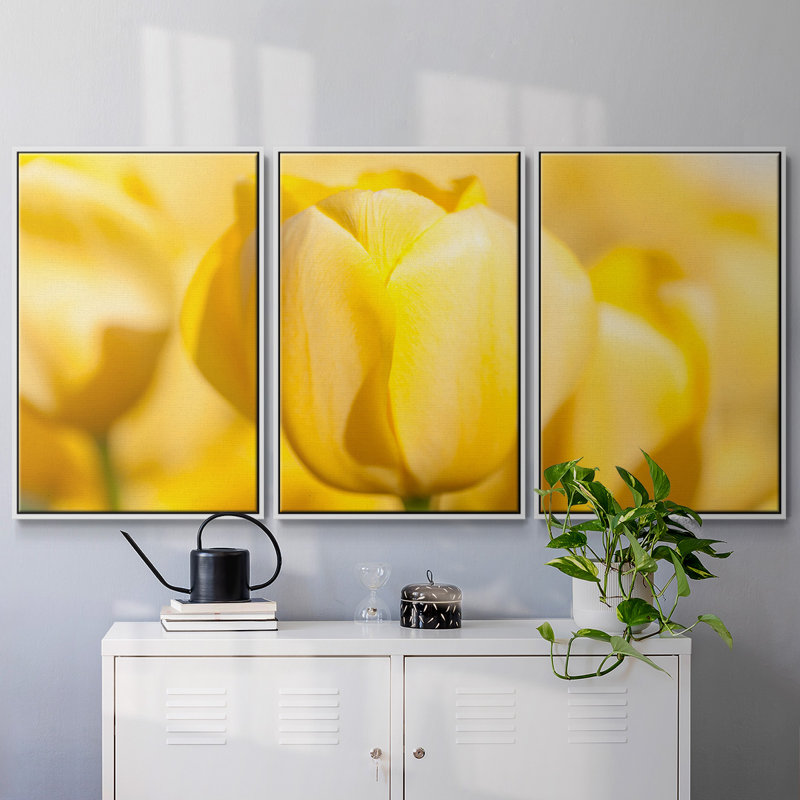 Sunshine Yellow II, reproduction sur toile 3 pièces, Cadre blanc, H 40 po x l 78 po
