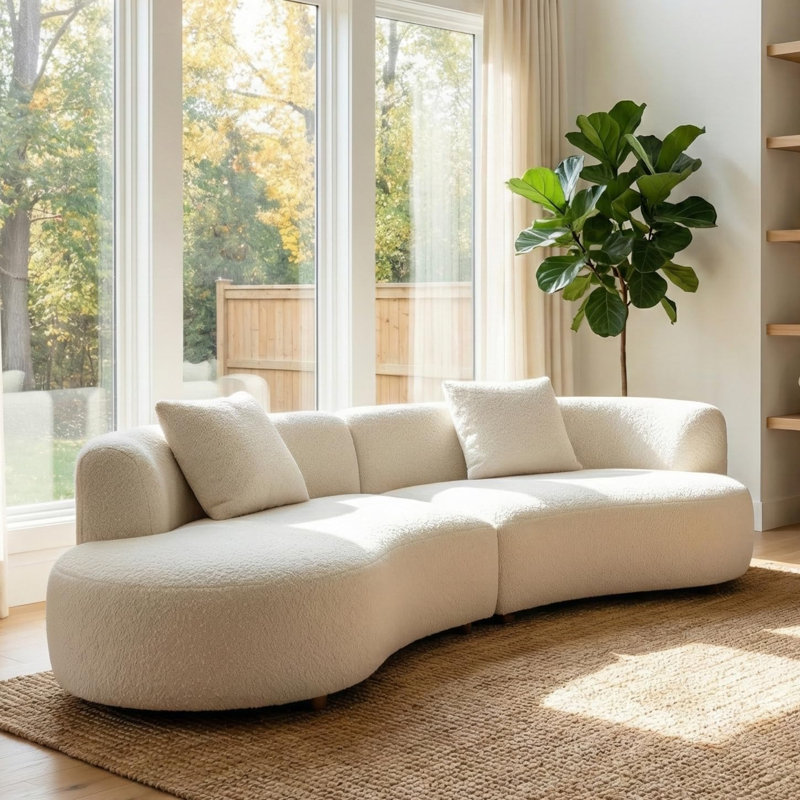 Canapé modulaire courbé Formia, l 114 po faisant face à la gauche, blanc