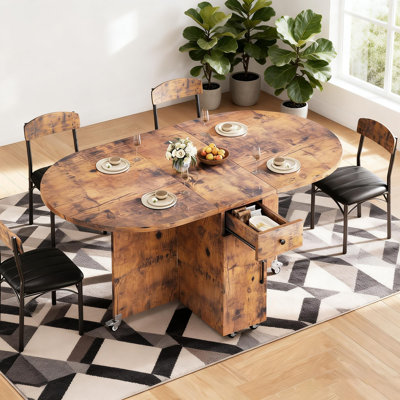 3-In-1 Foldable Dining Table With Storage & Wheels - Space-Saving For Small Apartments, Seats 4