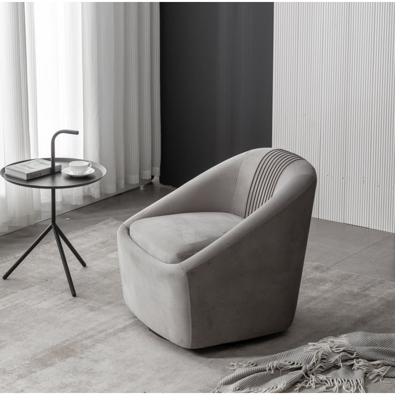 Arrun Velvet Swivel Barrel Chair, Gray Velvet, 1