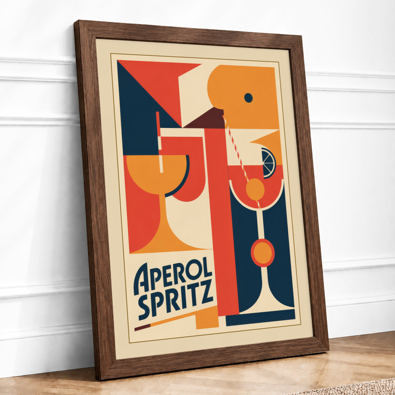 Aperol Spritz Modernist Art Deco - Framed Print, A4 - 29.7 x 21.0 cm, Walnut