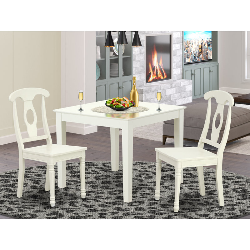 3 Piece Modern Dining Table Set Contains a Square Wooden Table and 2 Dining Chairs, Linen White