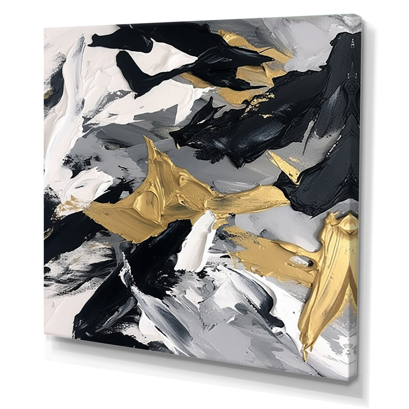 «Waves Of Midnight Passion Abstract Black & Gold I», reproduction d'art sur toile, H 24 po x l 24 po, Toile tendue