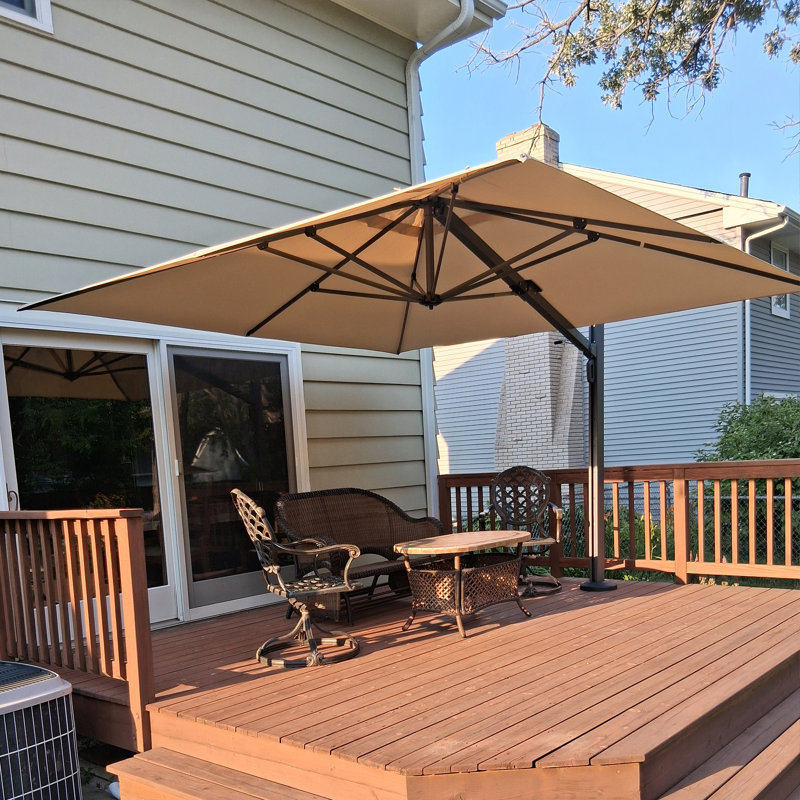 Parasol rectangulaire en porte-à-faux avec comptoir avec base en terre Sharav 10 pi x 13 pi Sharav, Beige