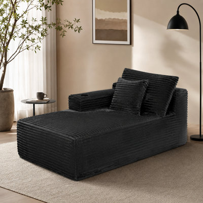 37.5 Inch Left Chaise Lounge, Soft Grey Velvet Fabric With Cup Holder, Flexible Combination Design Ideal For Living Room Use