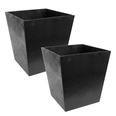  2 Pack Indoor Outdoor 13 Inch Self Watering Planters, Sonata, Black