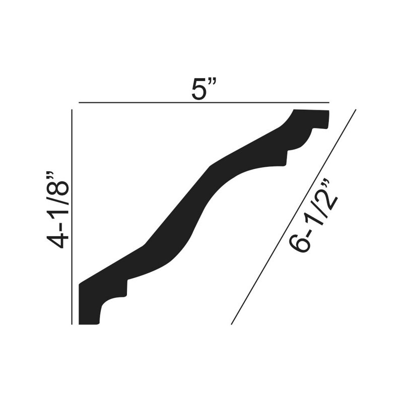 5 in x 4-1/8 in x 6 in Long Plain Polyurethane Crown Moulding Sample