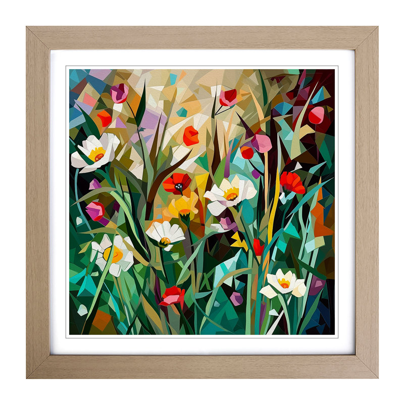 Wildflowers Cubism No.2 - Framed Print, Oak