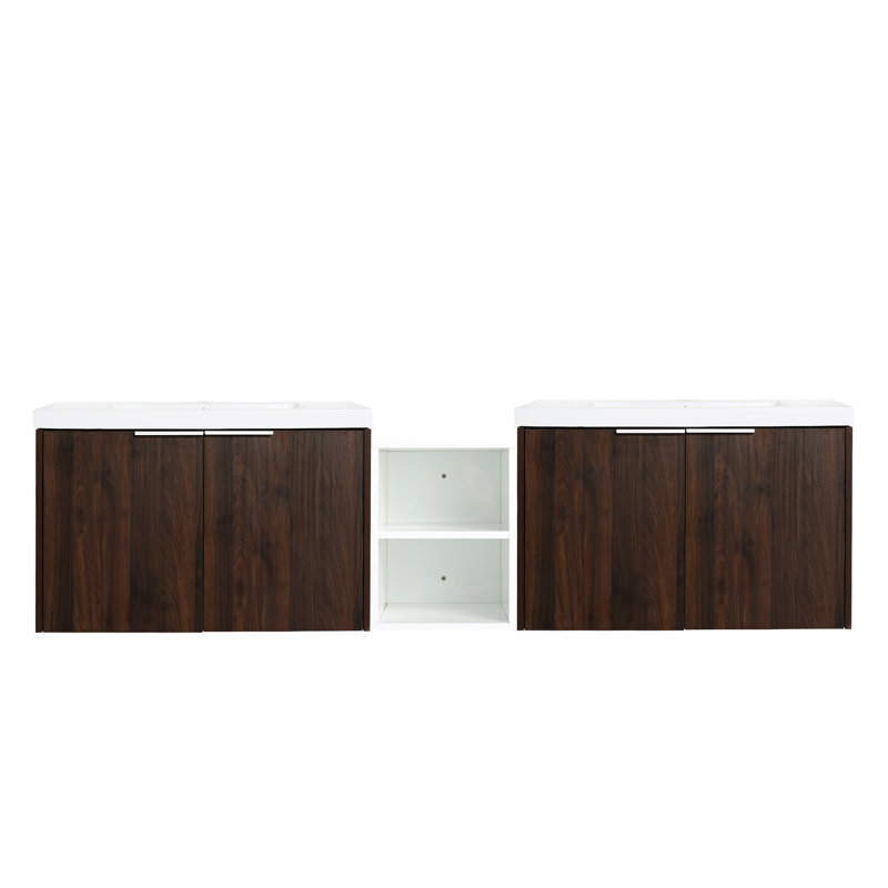 Meuble-lavabo de salle de bain avec porte et évier à fermeture en douceur de 72 po, armoire 30 po et 12 po, conception moderne, portes de meuble-lavabo en noyer, combinaison, look