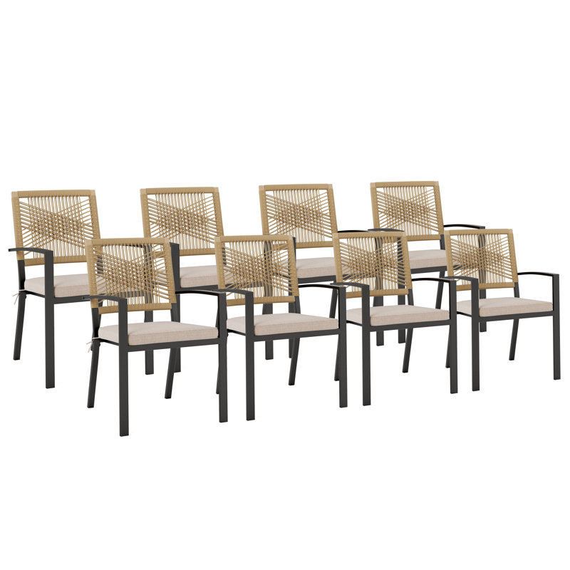 Chaise de patio en rotin avec coussins Bilal, 4