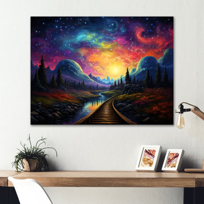 «Starry Night Train Traces To The Sky I» - train d'art mural en métal MT136105