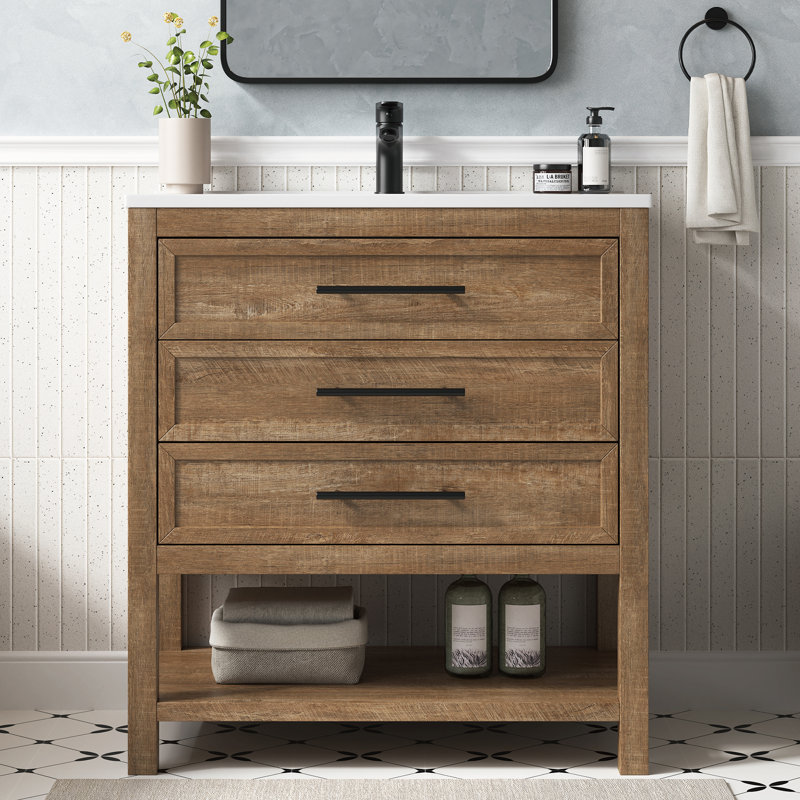 Wilce Santa Fe 30" Freestanding Single Sink Bathroom Vanity With Solid Surface Composite Top