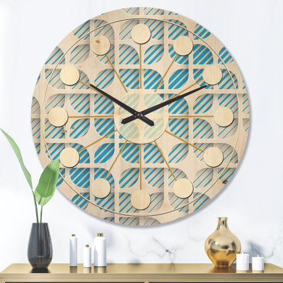 3D White And Blue Pattern II - Mid-Century Modern Wood Wall Clock