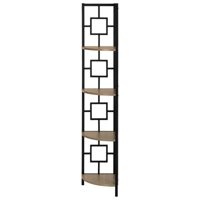 62"H 4 Tier Metal Bookcase, Brown Laminate, Black Frame, For Living Room & Office Storage Contemporary , 62"H, Metal, Home Display