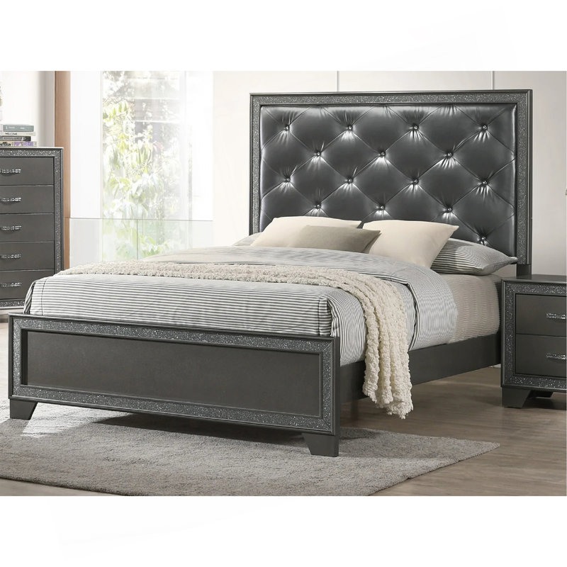 Tête de lit tapissier capitonnée gris foncé 1pc, Grand lit