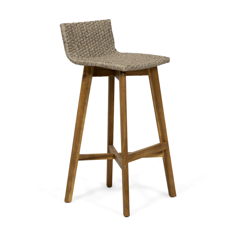 Oxendine Outdoor 30.75'' Bar Stool, Teak Frame / Light Brown Cushion