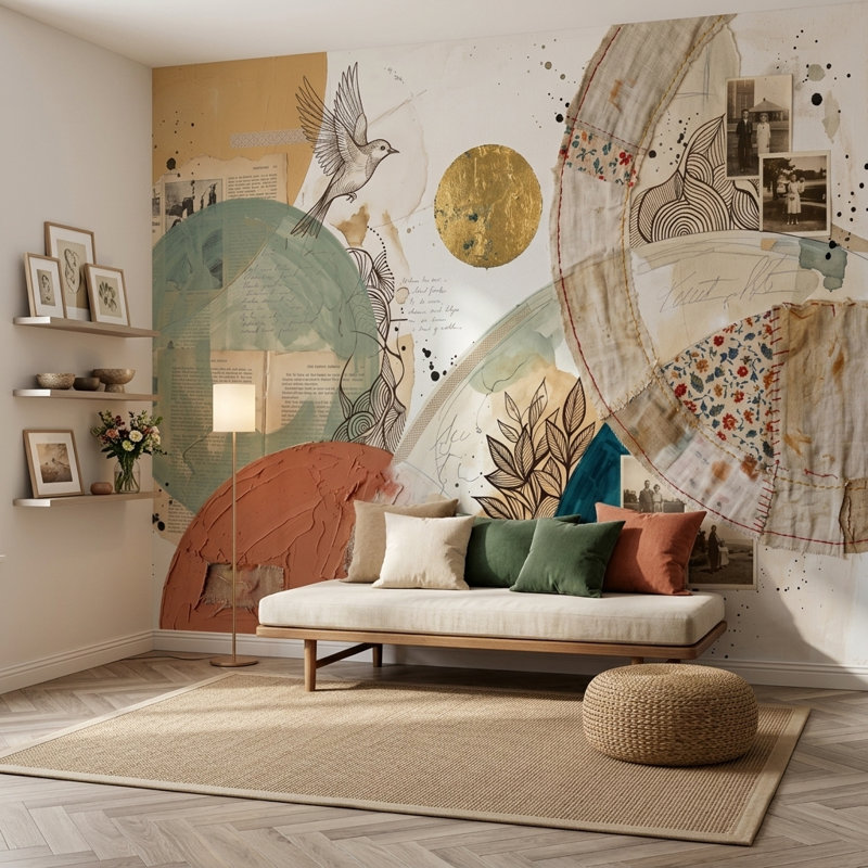 Décoration murale abstraite à motif de cercles géométriques mixtes, 100 po x 96 po, Peler et coller