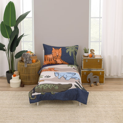 Carter's Jungle Navy, Tan, Blue, and Orange Oh Snap! It's Bedtime 4 Piece Toddler Bed Set
