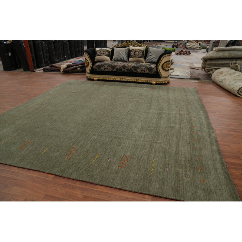 Tapis vert en laine Gabbeh 12 x 12