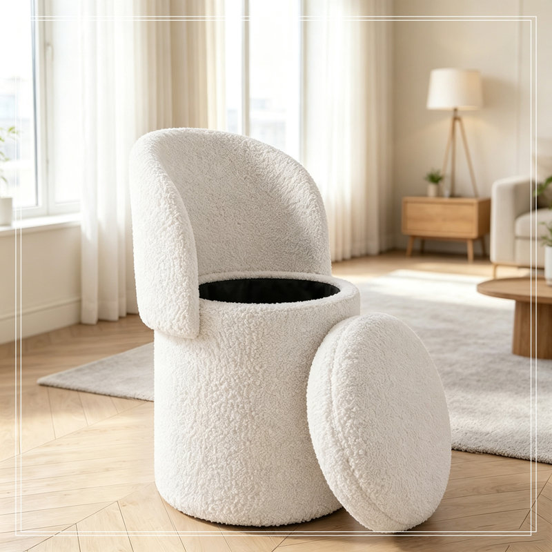 Fauteuil demi-tonneau avec rangement à plateau rabattable, Beige