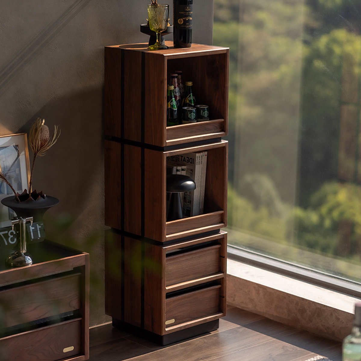 Corrigan Studio® Nut-Brown Modern Solid wood Rotating Bookshelf | Wayfair