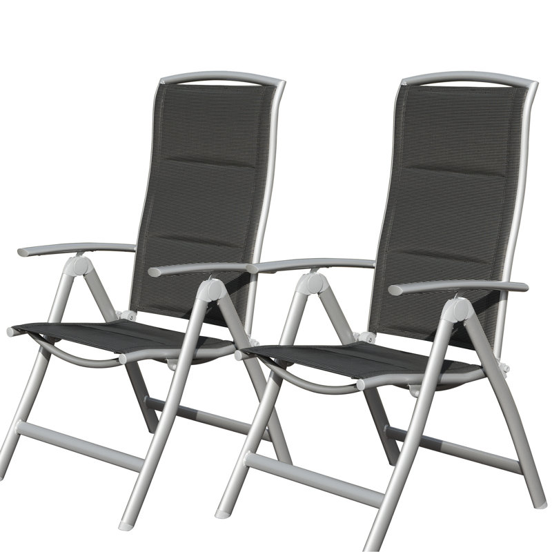Patio Folding Chairs, Aluminium. Dark Gray. 145 Adjustable Recline. Soft Padded Fabric. Ideal For Garden, Camping, Poolside Deck Outdoor Aluminium Chairs Of 2, Spacious And Comfortable. Recline
