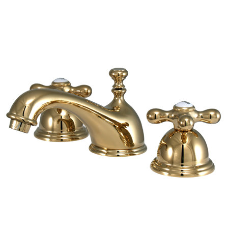 Kingston Brass Restoration Two-Handle 3-Hole Deck Mount Widespread Bathroom Faucet with Brass Pop-Up Drain Kingston Brass 