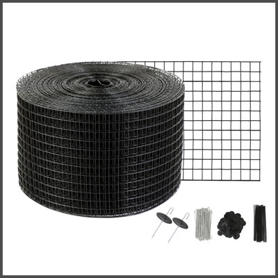 Pare-soleil à panneau solaire 8 pouces x 100 pieds, ensemble de rouleau de garde de créature avec 70 pièces d'attaches en acier inoxydable, panneau solaire avec revêtement en PVC antirouille, treillis métallique de 1/2 pouce