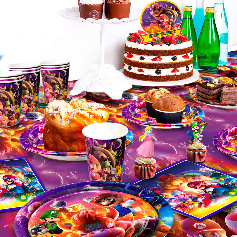 Super Mario Party Supplies, 82pcs Mario Birthday Decorations & Tableware Set