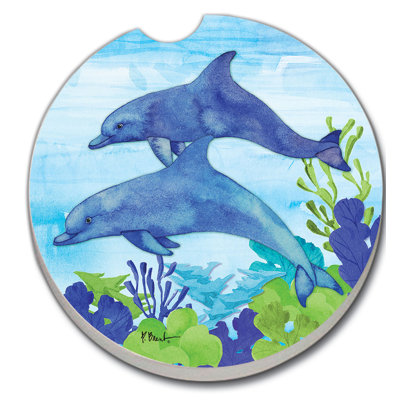 Stoneware Round 2 Piece Car Coaster Set