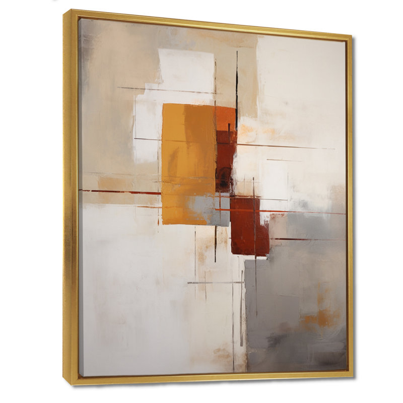 Deconstructed Orange Gray - Abstract Collages Wall Art Decor, Gold Floater Framed Canvas, 40" H x 30" W x 1.5" D