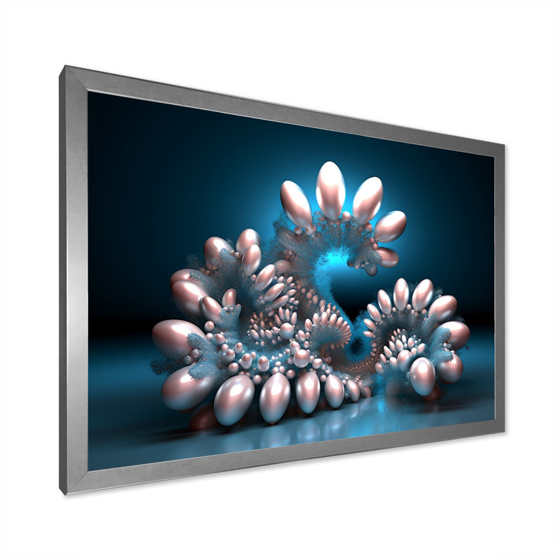 Fractal 3D Universe en bleu futuriste - impression, H 30 po x l 40 po x P 1,5 po, Cadre simple argenté