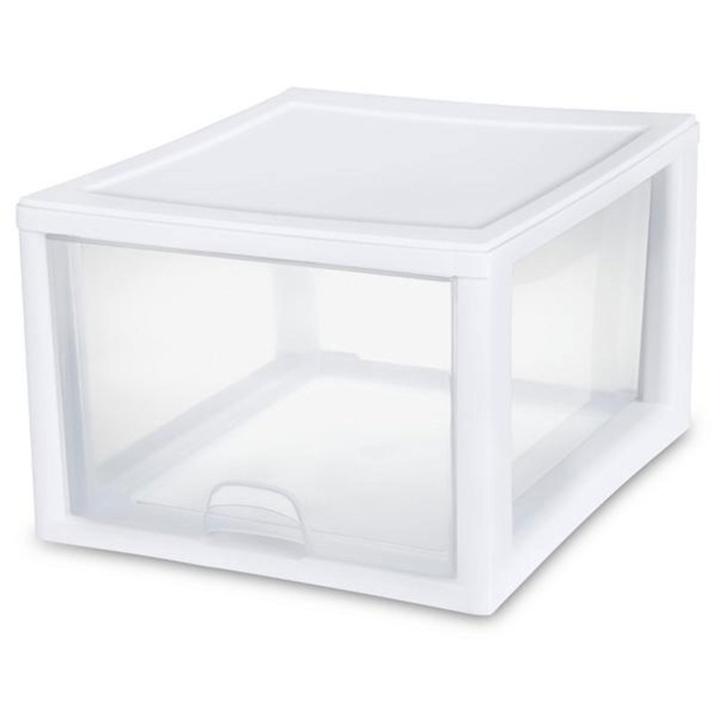 Sterilite Clear & White Plastic Storage Bin with One Drawer, 27 Quart